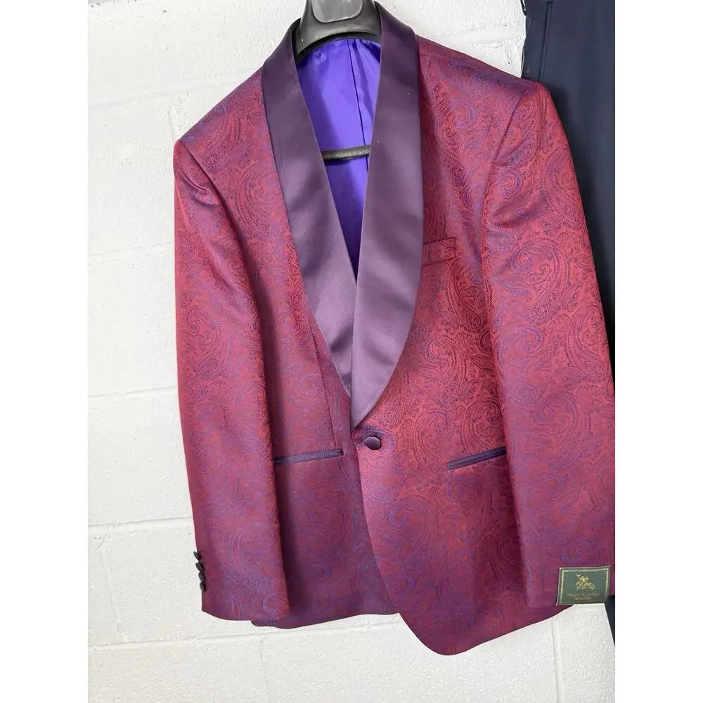 Pietro Scarlatti Mens Tuxedo Suit Blazer Pants Paisley Red Blue US 44 EU 54 T13